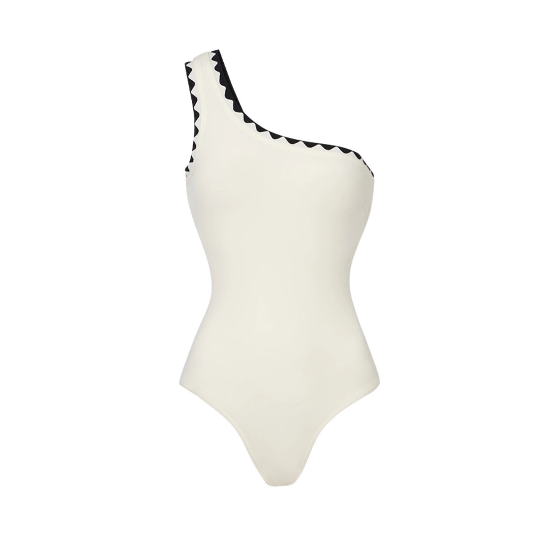 Damen Einteiler Badeanzug mit asymmetrischem Design und passendem Rock R&B