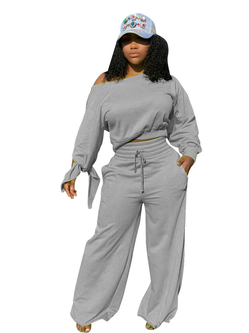 Damen Lässiges Two-Piece Set mit weitem Schnitt und Schulterfreiem Design R&B