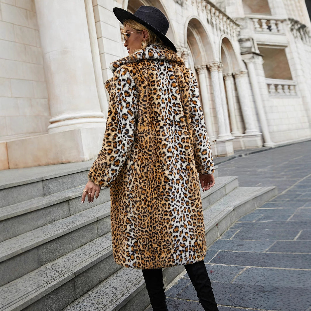 Damen Luxuriöser Kunstpelzmantel mit Leopard-Design R&B