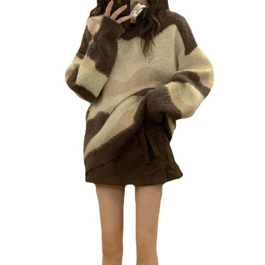 Damen Grobstrickpullover mit modischem Streifenmuster und lässigem Schnitt R&B