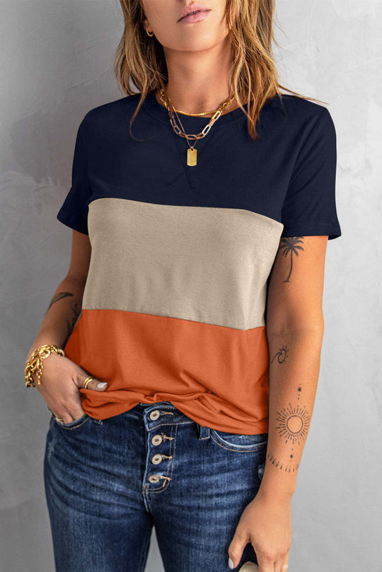 Damen T-Shirt mit modernem Blockdesign und lässigem Schnitt R&B