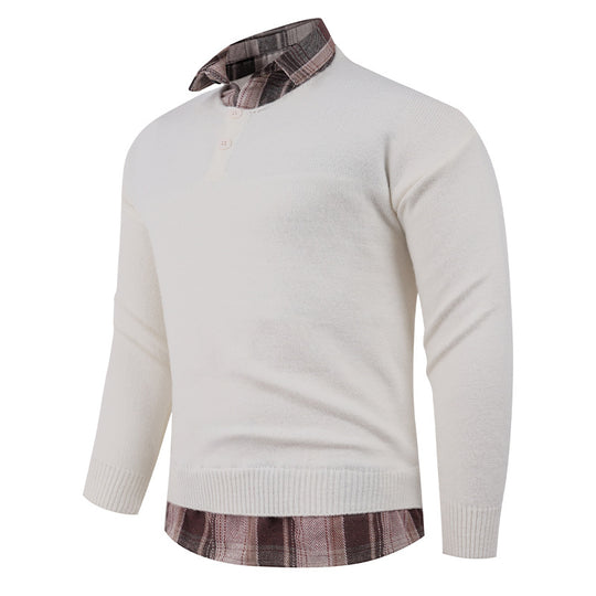 Herren Pullover mit integriertem Hemdkragen und Knopfdetails R&B