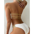 Damen Bandeau-Bikini mit dekorativen Riemen und strukturiertem Oberteil R&B