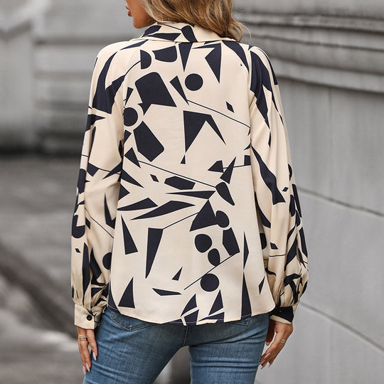Damen Bluse mit elegantem geometrischen Design und Puffärmeln R&B
