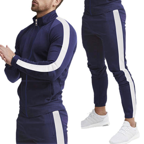 Herren nan athletisches Zip-Trainingsset im Retro-Streifenlook mit Stehkragen und schmal zulaufender Jogginghose R&B