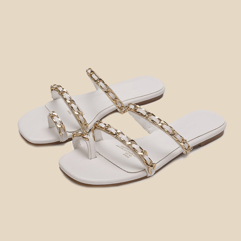 Damen Designer Zehensteg-Sandalen mit elegantem Kettenakzent R&B