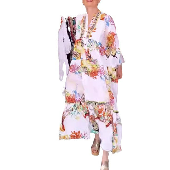 Damen Maxi-Kleid mit buntem Blumendruck Heidi-Mode