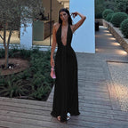 Damen Maxikleid mit tiefem V-Ausschnitt und raffiniertem Drapierungsdesign R&B