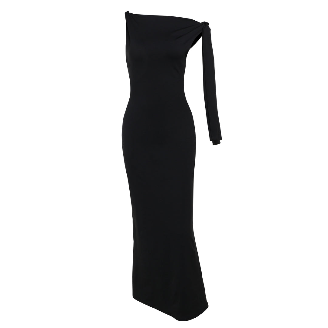 Damen elegantes Maxikleid mit asymmetrischem Design und einem ärmellosen Schnitt R&B