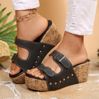 Damen Wedge-Pantoletten mit dekorativem Kork-Design R&B
