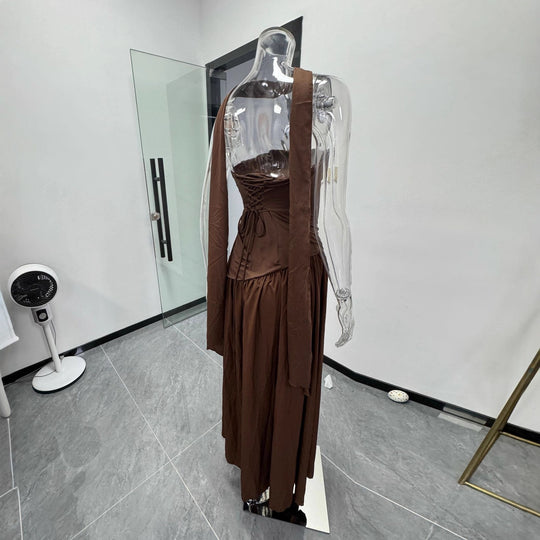 Damen Raffiniertes Maxi-Kleid mit asymmetrischem Oberteil und hohem Schnitt R&B