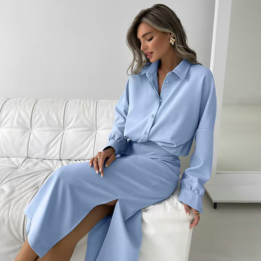 Damen Elegantes Langarmhemd mit passender Maxiröcke R&B