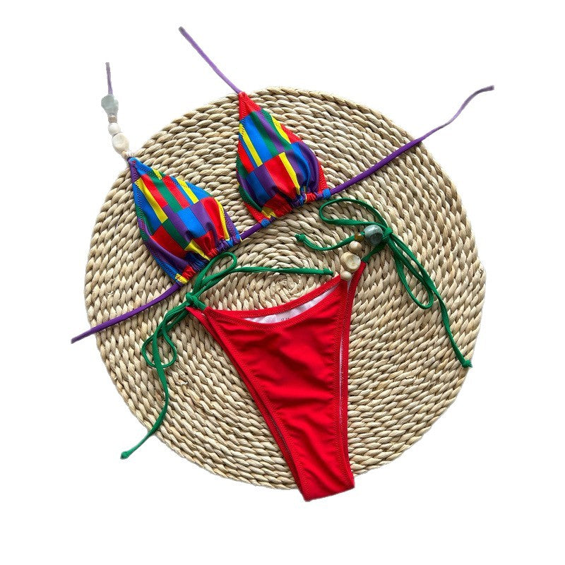 Damen Triangel-Bikini mit raffinierter Schnürung und Kontraststreifen R&B