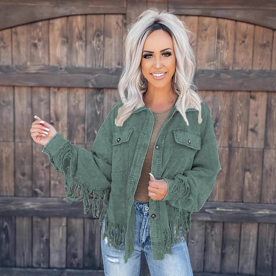 Damen Fransen-Jacke aus Denim im lässigen Oversize-Schnitt R&B