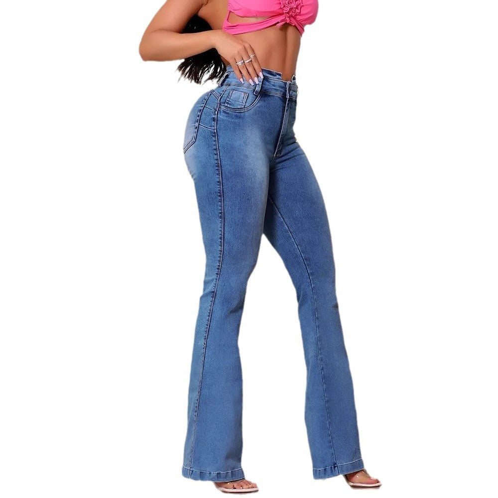 Damen Flared Jeans mit hohem Bund und figurbetontem Schnitt R&B