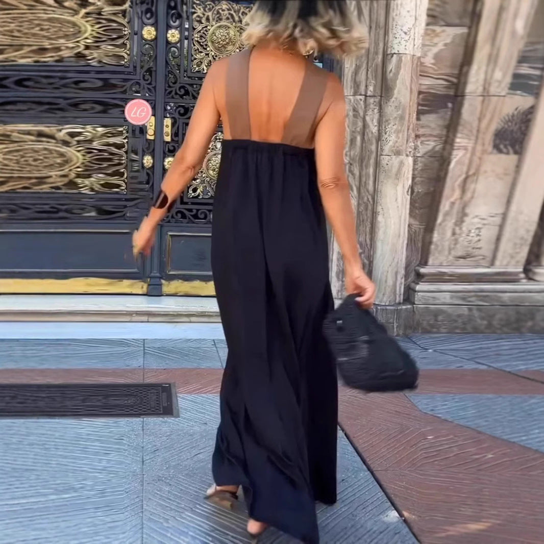 Damen elegant geschnittenes Maxikleid mit asymmetrischen Trägern und hochwertigem Stoff R&B