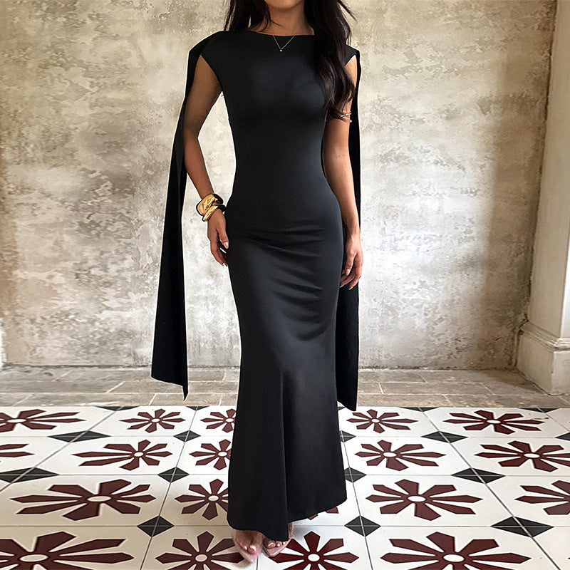 Damen elegantes Maxikleid mit raffinierten Ärmeldetails und fließender Silhouette R&B