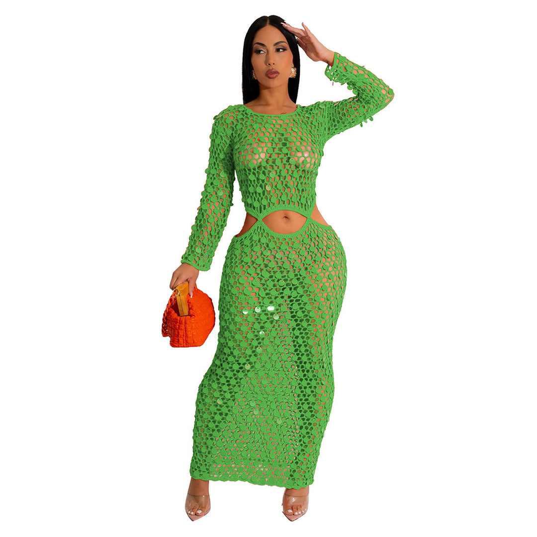 Damen Maxi-Kleid aus transparentem Häkelmaterial mit Cut-Out-Details R&B