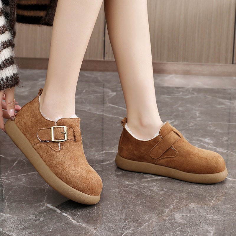 Damen Bequeme Slipper mit schnallenverzierung und weichem Fleece-Innenfutter R&B