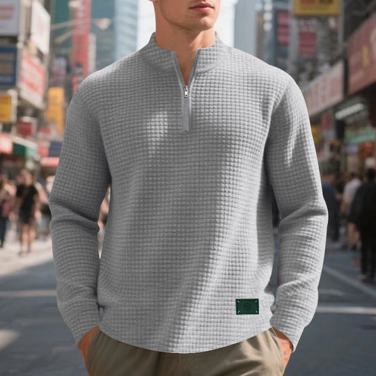 Herren Pullover mit Reißverschluss und strukturiertem Design R&B