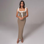Damen Elegantes Maxikleid mit schmalem Oberteil und dekorativen Schleifen R&B