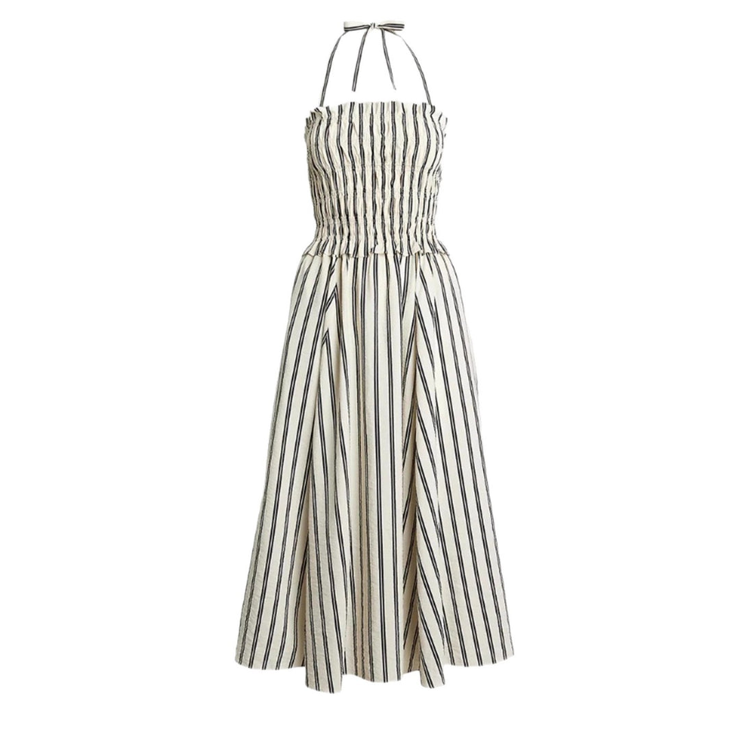 Damen nan Midikleid mit Smokoberteil, verstellbarem Halterband, weitem A-Linien-Rock und Eingrifftaschen R&B