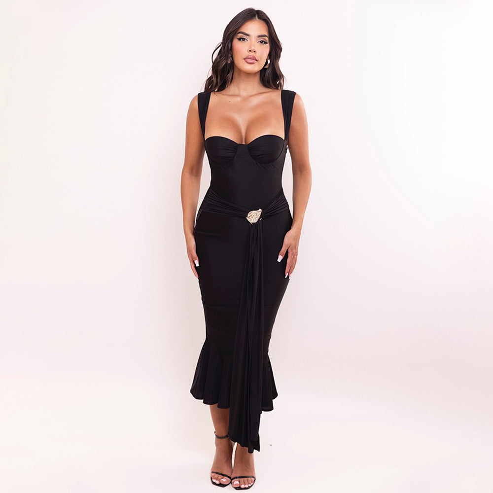 Damen Abendkleid mit elegantem Wickel-Design und strassbesetztem Detail R&B