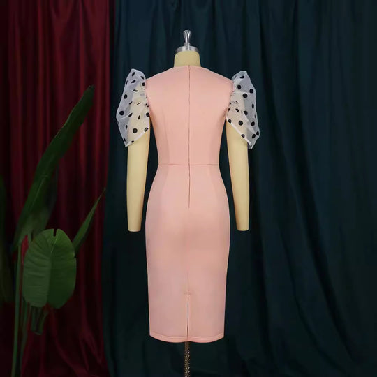 Damen Figurbetontes Kleid mit transparenten Puffärmeln R&B