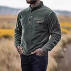 Herren Warmhaltendes Kord-Pullover mit Knopfleiste und Brusttasche R&B