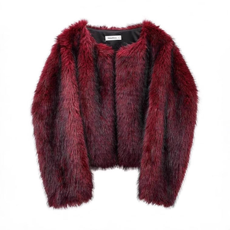 Damen Plush-Cropped-Jacke mit elegantem Fellbesatz R&B