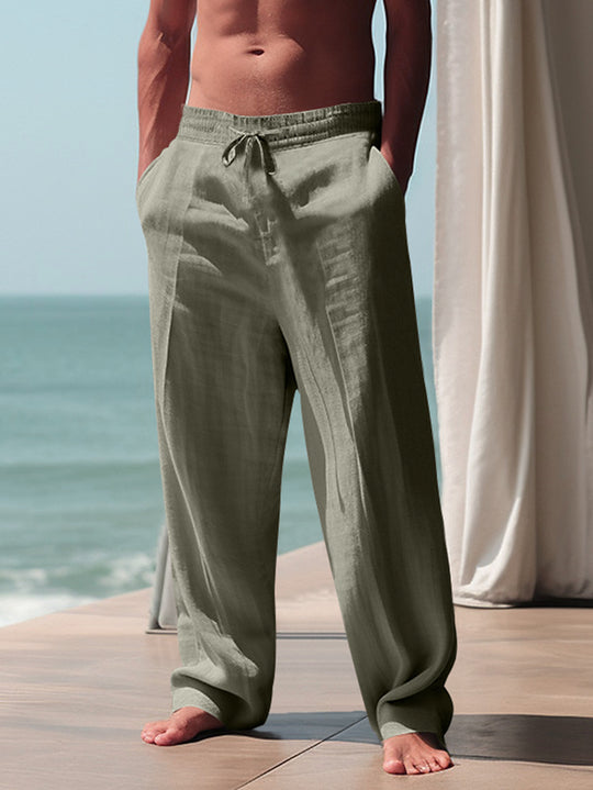 Herren Bequeme Leinenhose mit elastischem Bund und seitlichen Taschen R&B