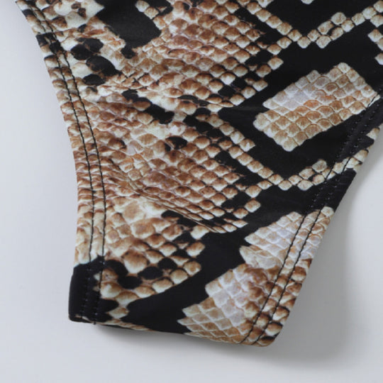 Damen Bandeau-Bikini mit Schlitzdetails und modischem Schlangenmuster R&B