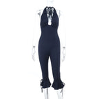 Damen Eleganter Jumpsuit mit hochgeschlossenem Design und Rüschendetails R&B