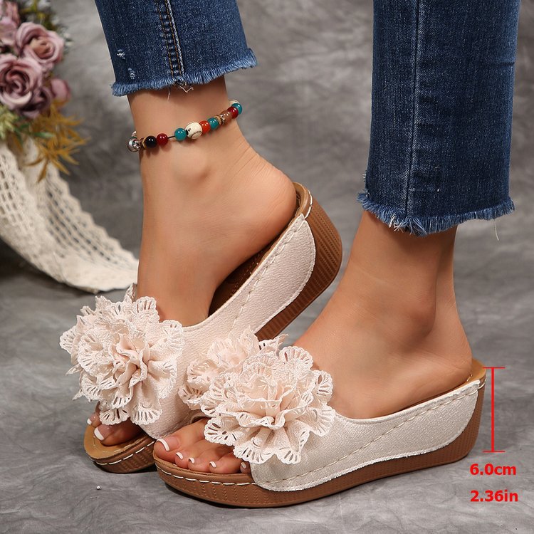 Damen Wedge-Pantoletten mit floralen Applikationen R&B
