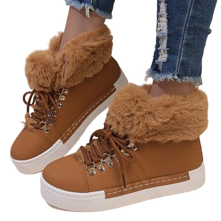 Damen Flauschige Sneakers mit Warmfutter und modischer Schnürung R&B