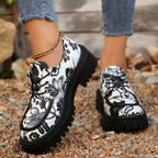 Damen Schnürschuhe mit floralem Muster und robustem Profil R&B
