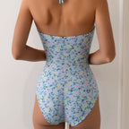 Damen Bandeau Badeanzug mit fröhlichem Blumenmuster