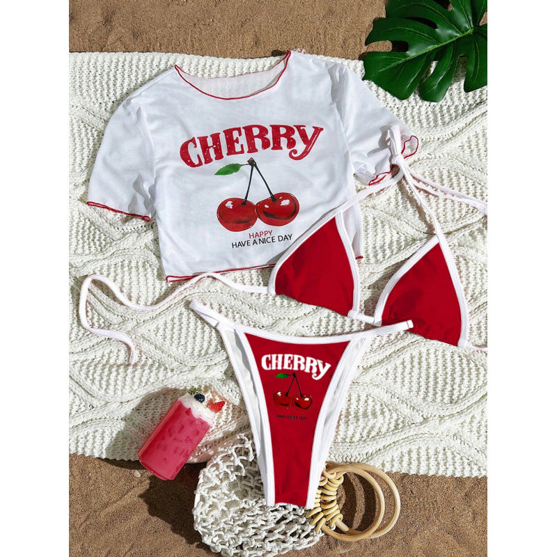 Damen Crop-Top Bikini-Set mit sportlichem Schnitt und Brasil-Print R&B