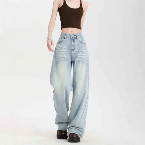 Damen Weite High-Waist Jeans mit lässigem Schnitt und modischem Vintage-Finish R&B