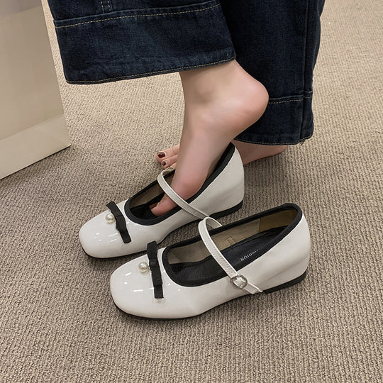 Damen Ballerinas mit modischer Schleife und perlenverziertem Riemen R&B