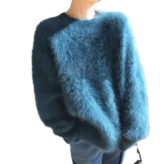 Damen Flauschiger Rundhals-Pullover mit lässigem Schnitt und oversized Passform R&B