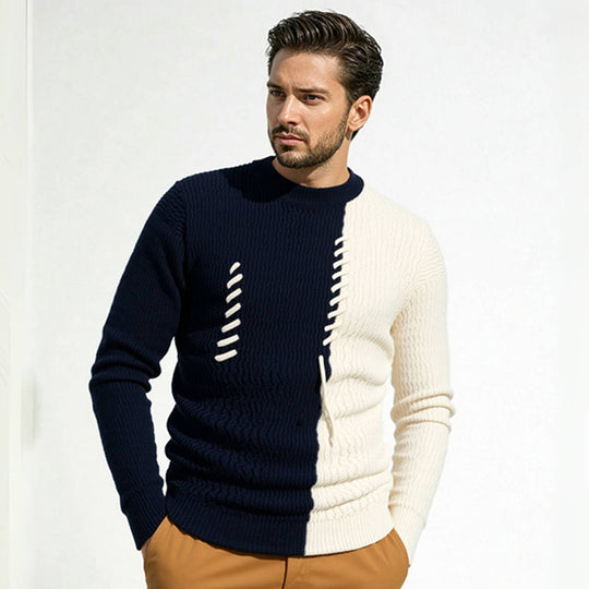Herren Pullover mit kreativem Strukturdesign und Kontraststreifen R&B