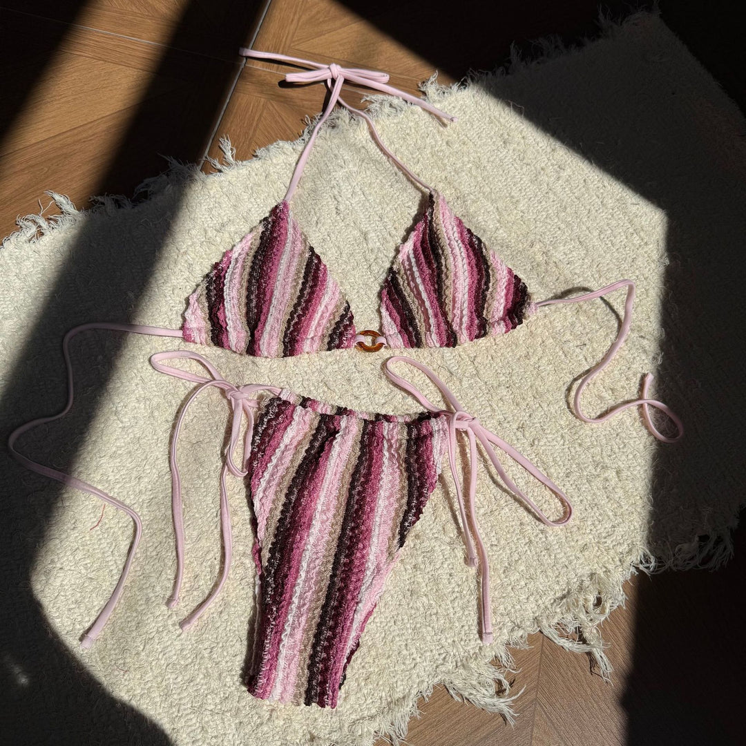 Damen Zweiteiliges Strand-Bikini-Set mit buntem Streifenmuster R&B