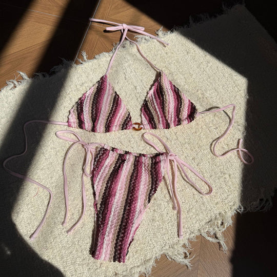 Damen Zweiteiliges Strand-Bikini-Set mit buntem Streifenmuster R&B