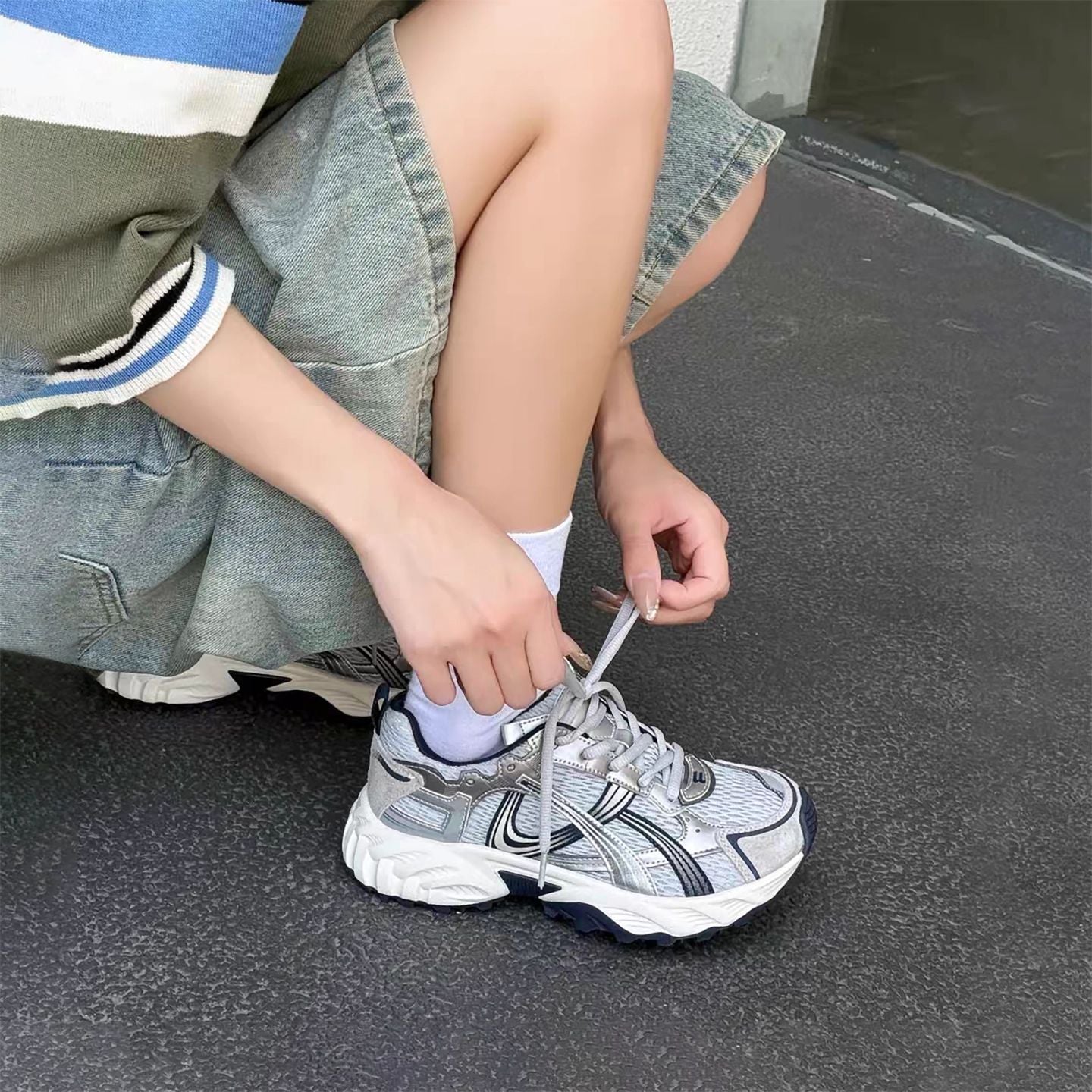 Damen Sportliche Sneakers mit atmungsaktiver Mesh-Oberfläche und robustem Profil R&B