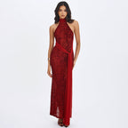Damen Maxikleid mit aufregendem Wickeldesign und elegantem Halterkragen R&B
