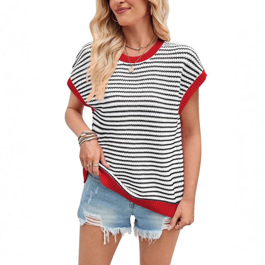 Damen lässiger Strickpullover mit modischem Streifenmuster und weitem Schnitt R&B