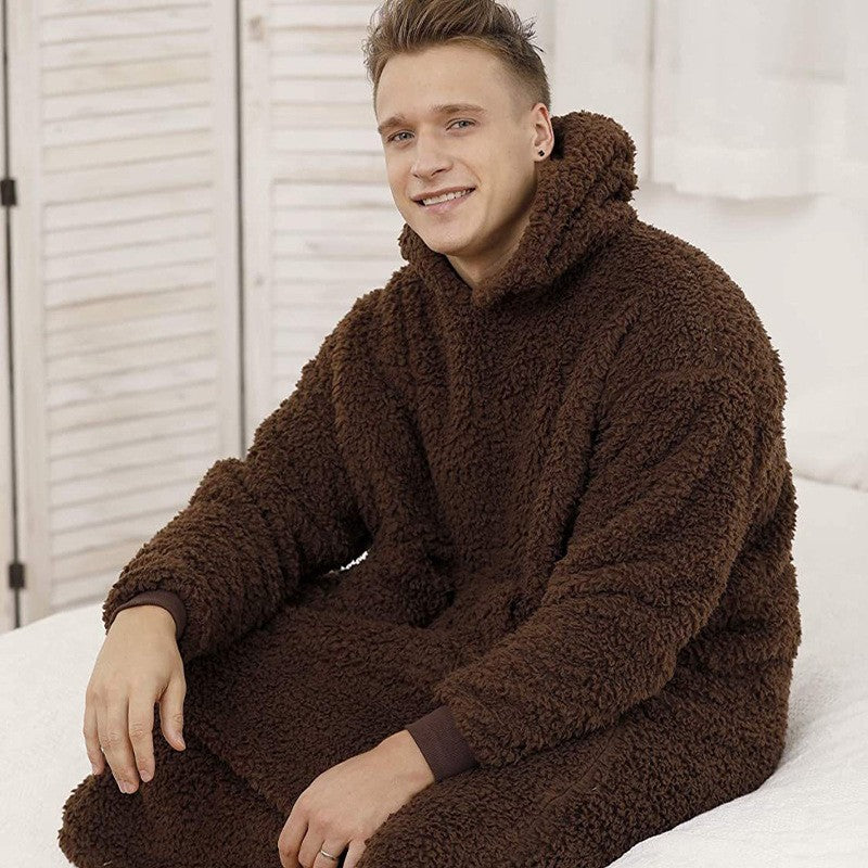 Herren Kuscheliger Fleece-Bademantel mit Kapuze und Taschen R&B