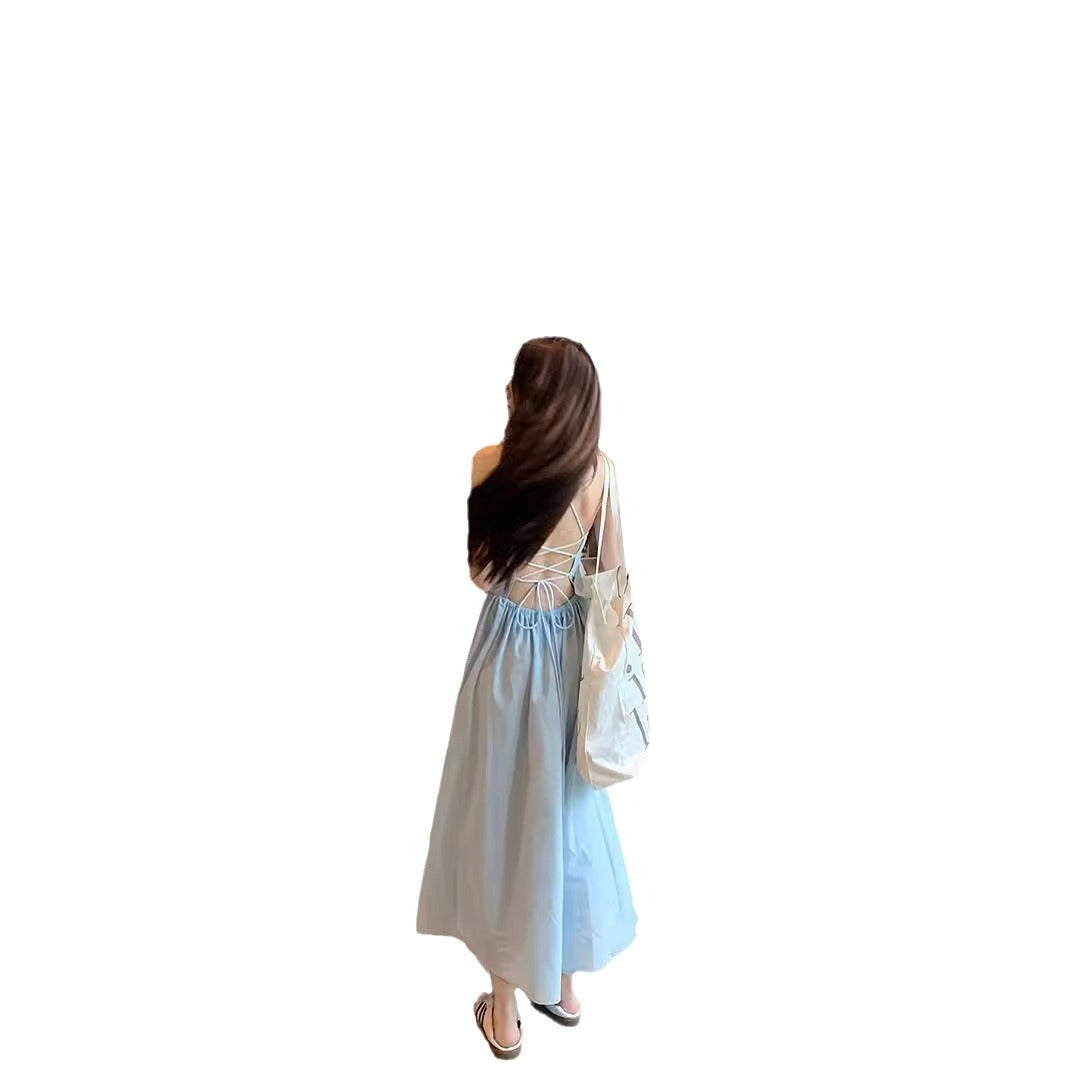 Damen luftiges Maxikleid mit Spaghettiträgern und schwingendem Rock