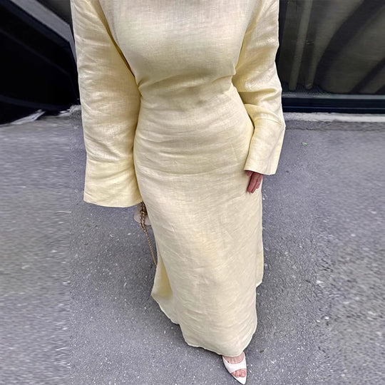 Damen Langes, elegantes Maxikleid aus leichtem Stoff mit Taillengürtel R&B